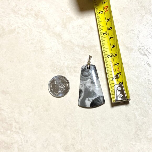 Natural Black & White Agate Pendant, Large Genuine Gemstone Pendant - Picture 8 of 10